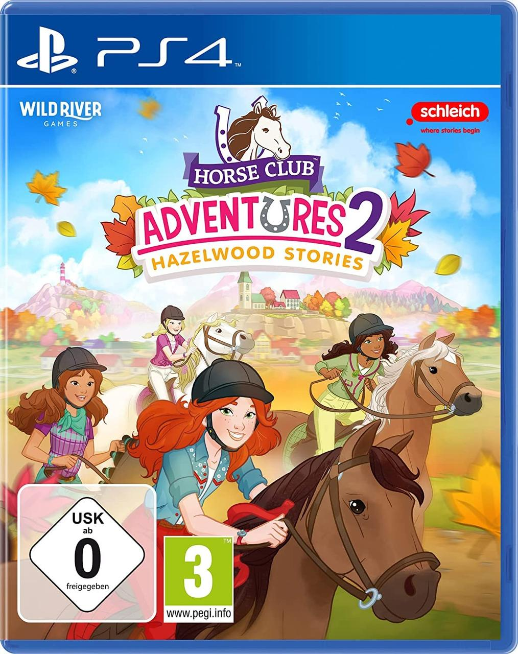 PS4-Spielcover für Horse Club Adventures 2. Zeigt Mädchen beim Reiten in einer malerischen Umgebung.