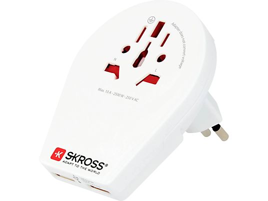 SKROSS World to Switzerland + Italy + Brazil USB - Adaptateur de voyage (Blanc)