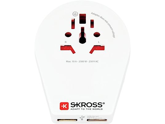 SKROSS World to Switzerland + Italy + Brazil USB - Adaptateur de voyage (Blanc)