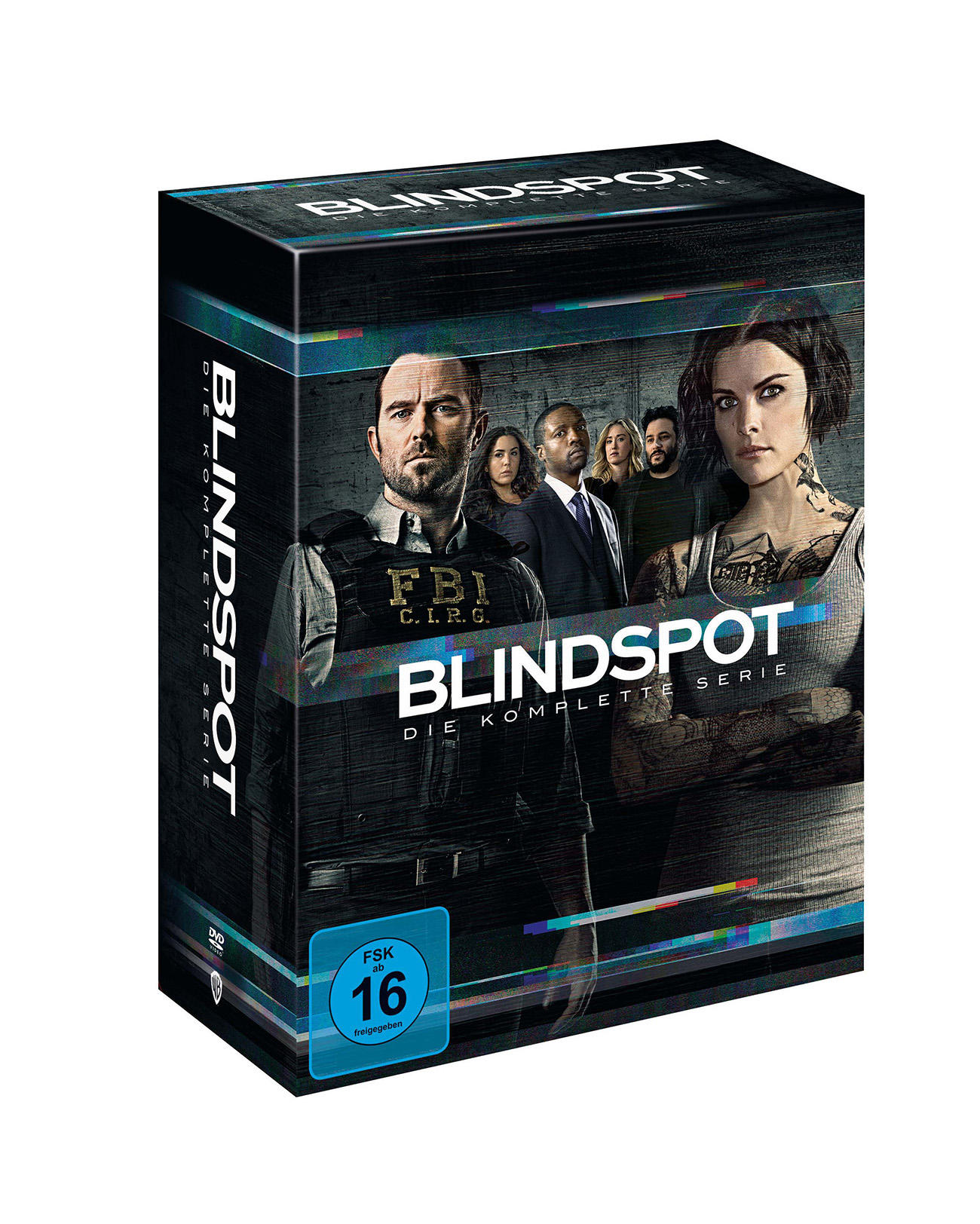 DVD-Box-Set für die Fernsehserie 'Blindspot'. Enthält Bilder der Darsteller und das Logo der Show.