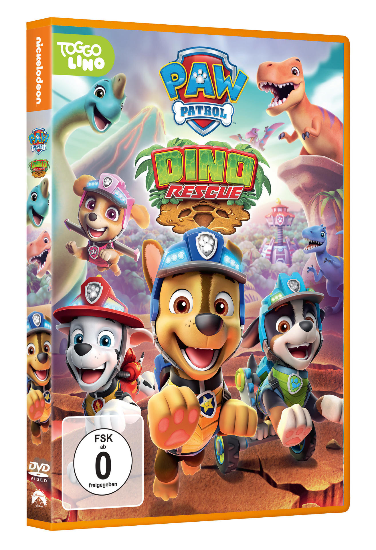 DVD-Hülle von Paw Patrol Dino Rescue, mit Charakteren und Logo auf dem Cover.