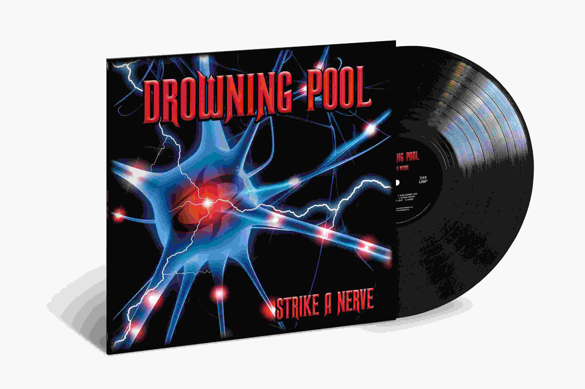 Ein schwarzes Vinylalbum mit einem Cover, das einen Nerv zeigt.