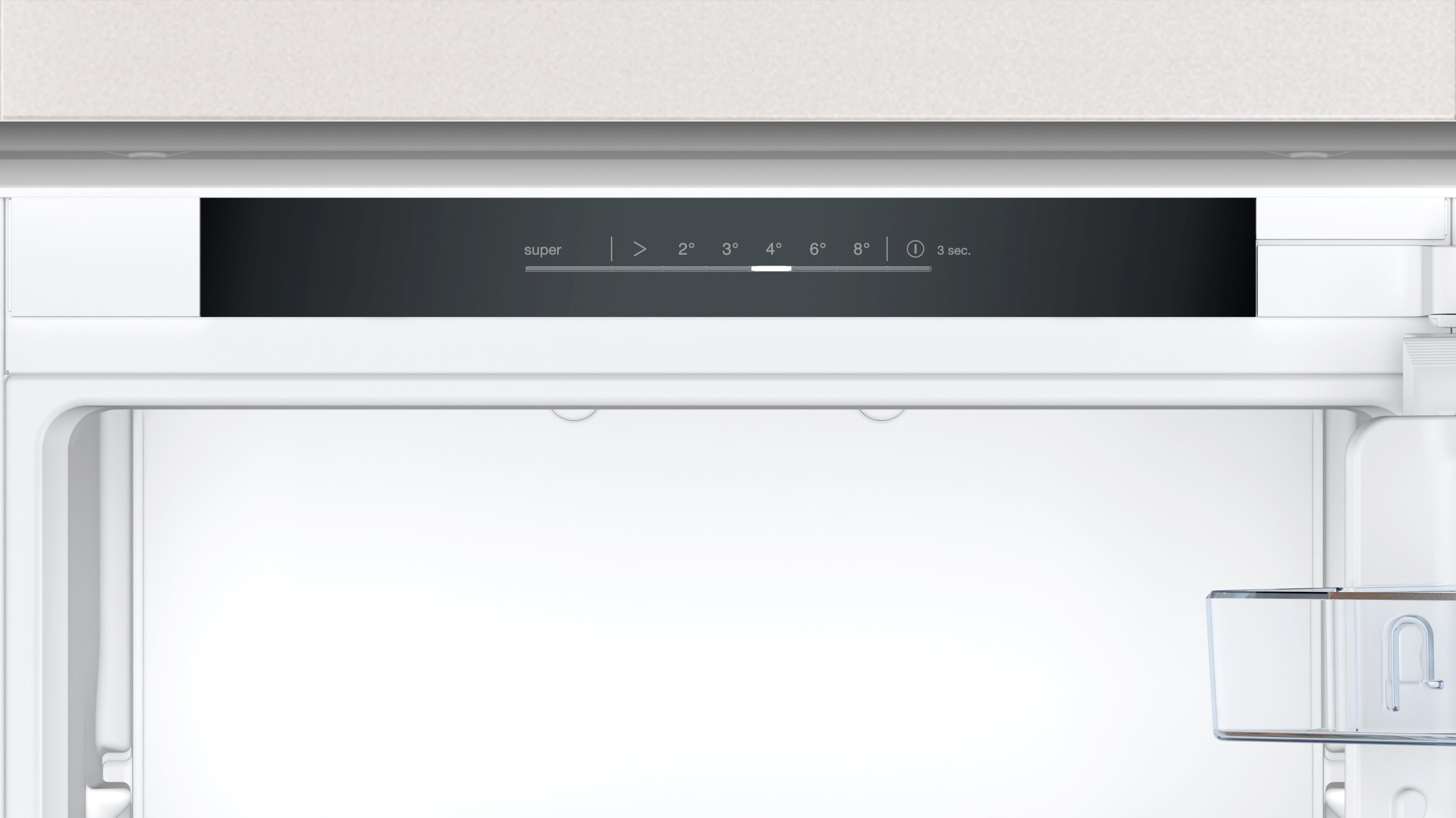Panel de control del refrigerador con ajustes para regular la temperatura.
