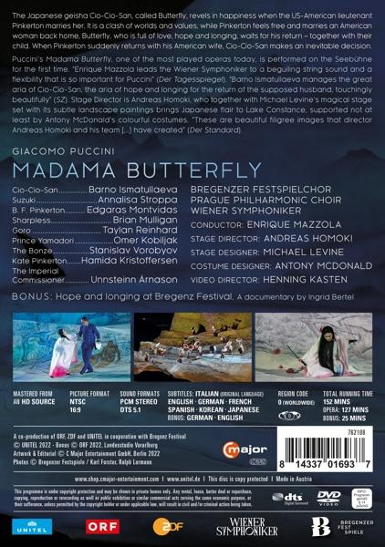 Rückseite der Madama Butterfly DVD-Hülle mit Text und Bildern.