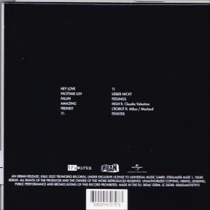 Schwarzes CD-Cover mit weißem Text, der Songs und Credits auflistet.