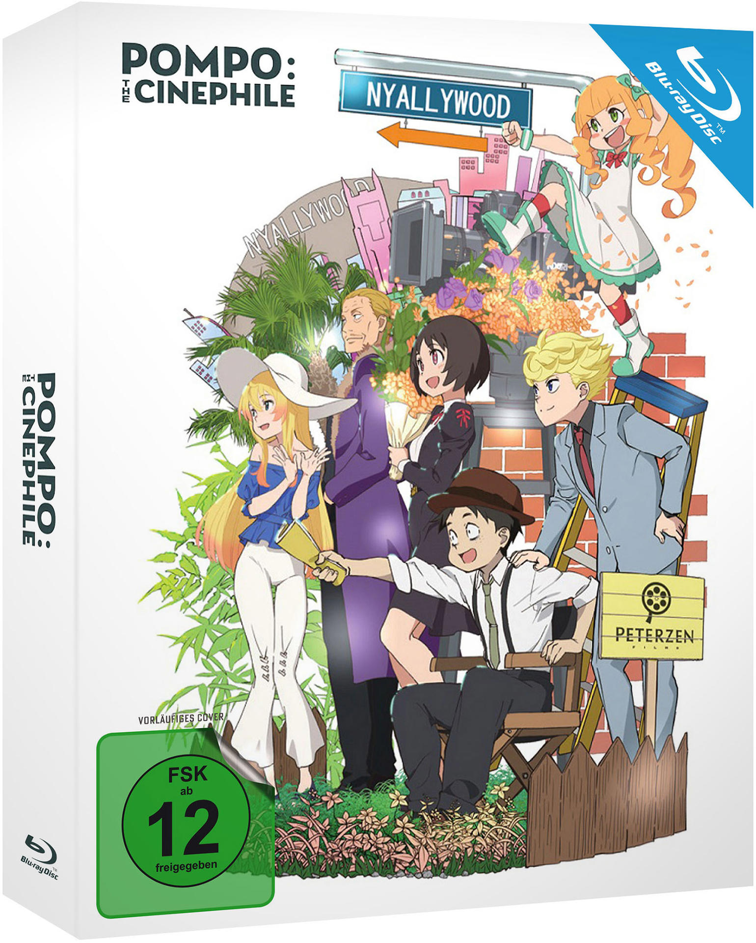 Anime-Filmcover. Charaktere stehen auf einer Straße mit einem Schild mit der Aufschrift 'Nyallywood'. Blu-ray-Disc.