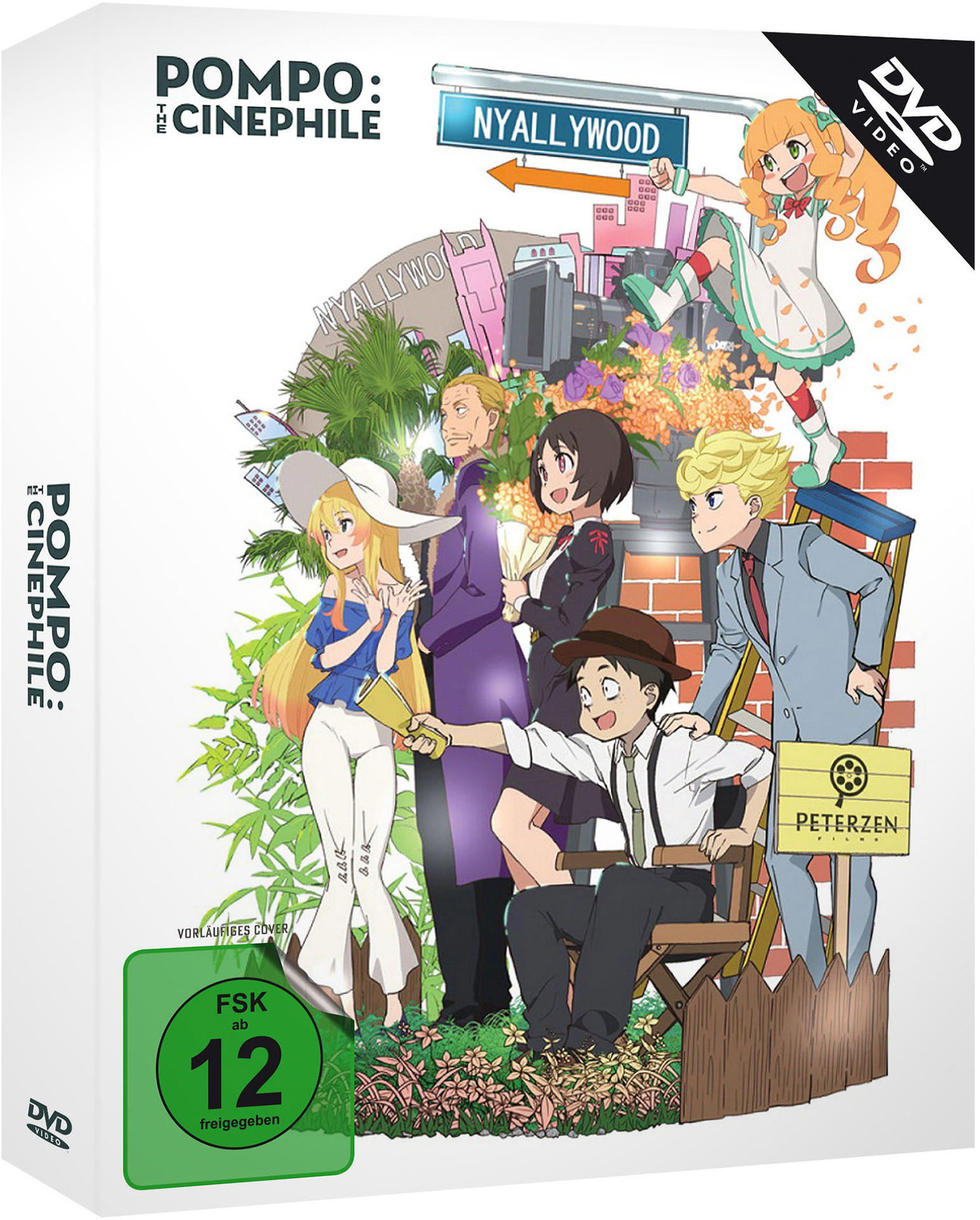 Anime-Filmcover. Charaktere stehen auf einer Straße mit einem Schild mit der Aufschrift 'Nyallywood'. DVD.