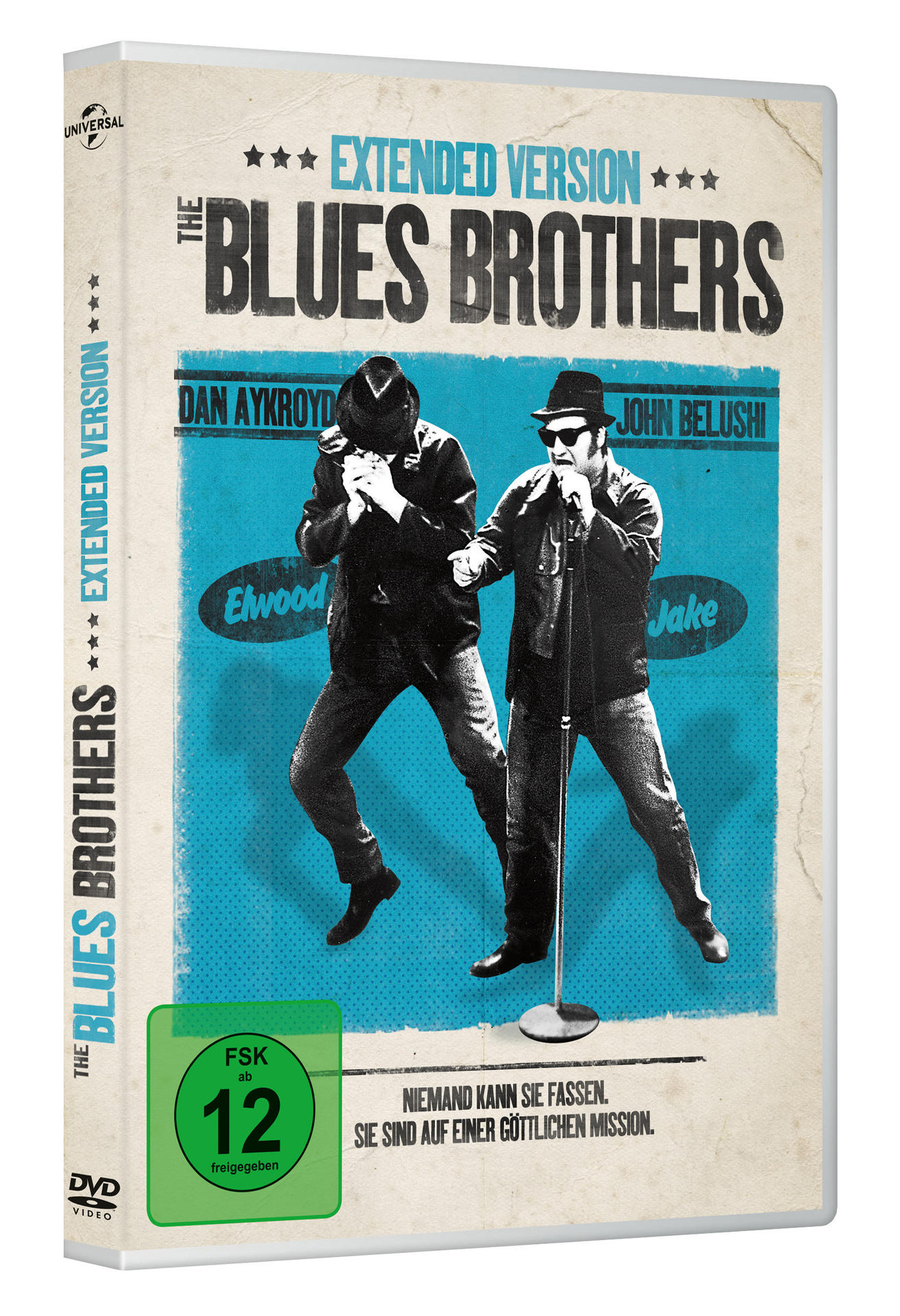 The Blues Brothers DVD-Cover. Zwei Männer in Anzügen und Hüten, auf blauem Grund.