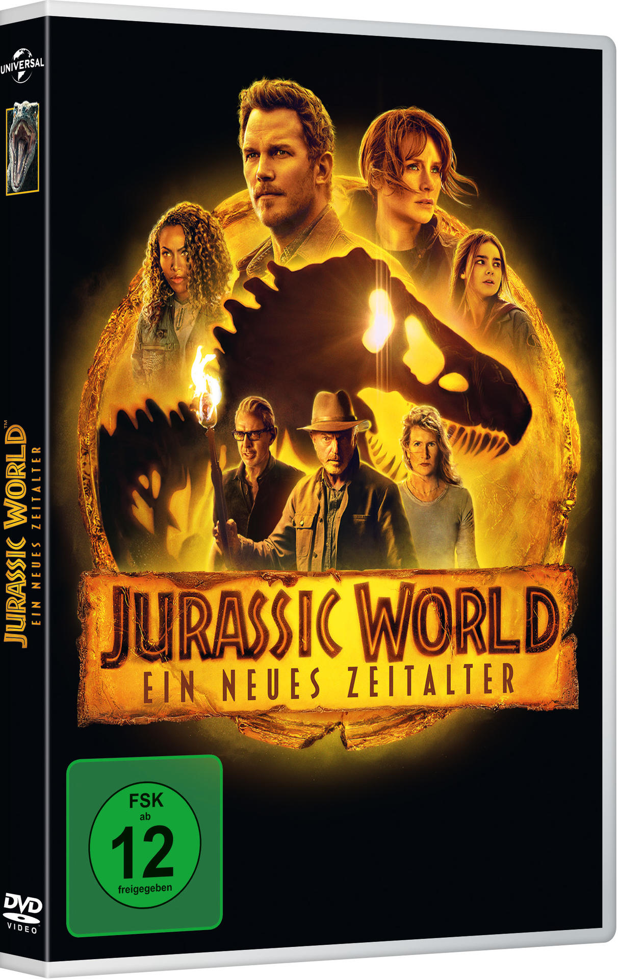 DVD-Cover für Jurassic World: Ein neues Zeitalter. Mit den Schauspielern Chris Pratt, Bryce Dallas Howard und anderen.