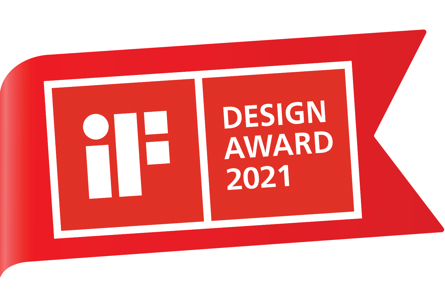 Beyaz metinli kırmızı bir afiş: iF Design Award 2021, siyah arka plan.