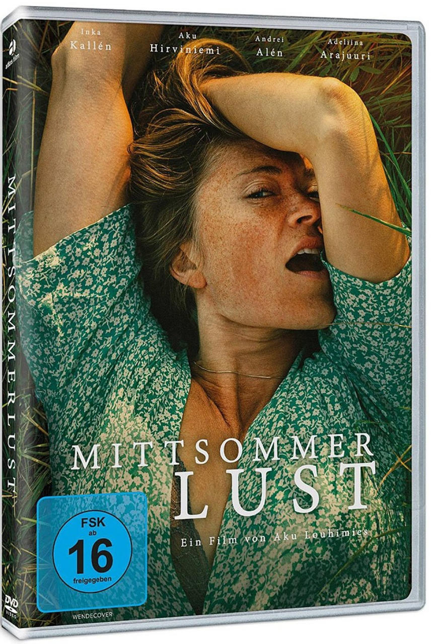 DVD-Hülle eines Films. Eine Frau in grünem, geblümten Kleid liegt auf Gras, mit offenem Mund.