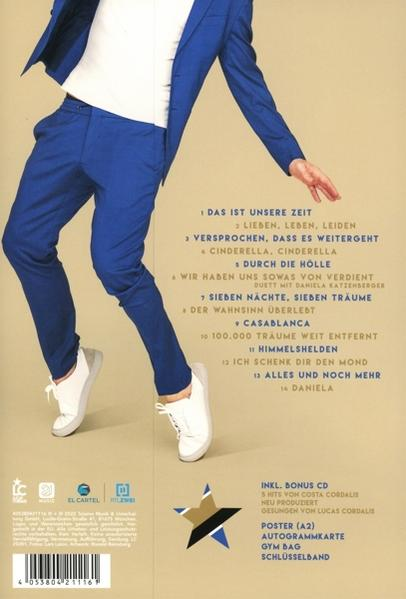 Rückseite des CD-Covers, Mann in blauem Anzug, weiße Schuhe, Songtitel und Logo.