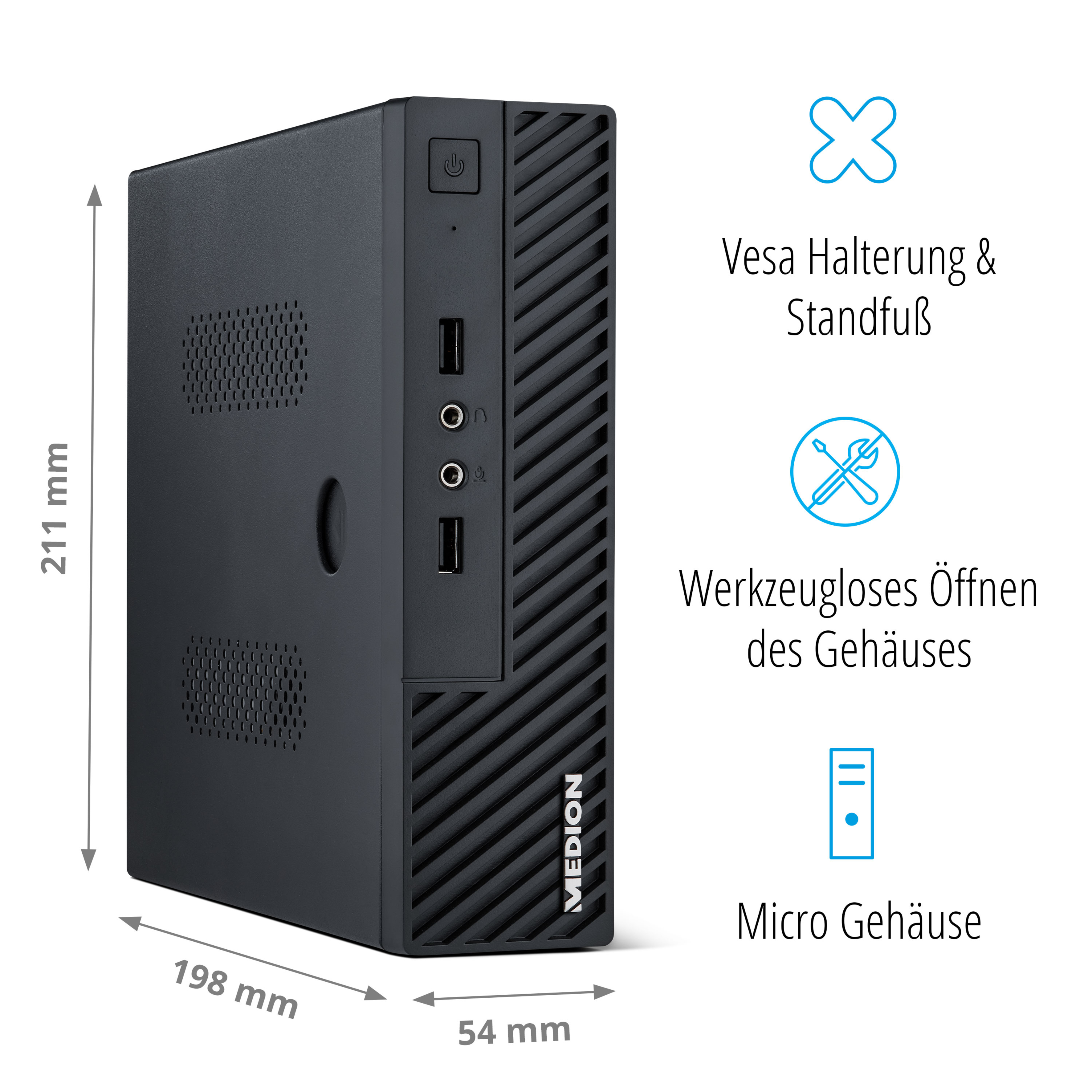 MEDION Slim Multimedia PC AKOYA® S23003 (MD35124) - Intel® Celeron® J4125 - 4 GB - 128 GB - Intel® UHD 600 - Windows 10 Home (64 Bit)