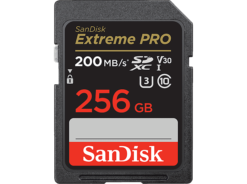 SANDISK Extreme PRO (UHS-I) - SDXC-Speicherkarte (256 GB, 200 MB/s, Schwarz)