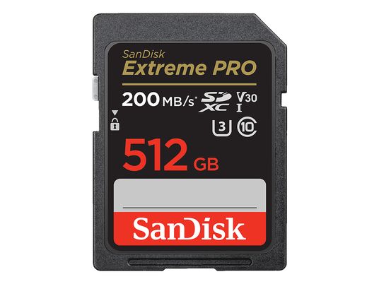 SANDISK Extreme PRO (UHS-I) - Carte mémoire SDXC (512 Go, 200 Mo/s, noir)