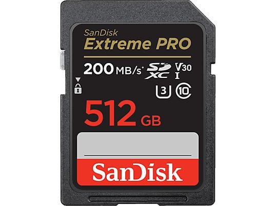 SANDISK Extreme PRO (UHS-I) - Carte mémoire SDXC  (512 GB, 200 MB/s, Noir)