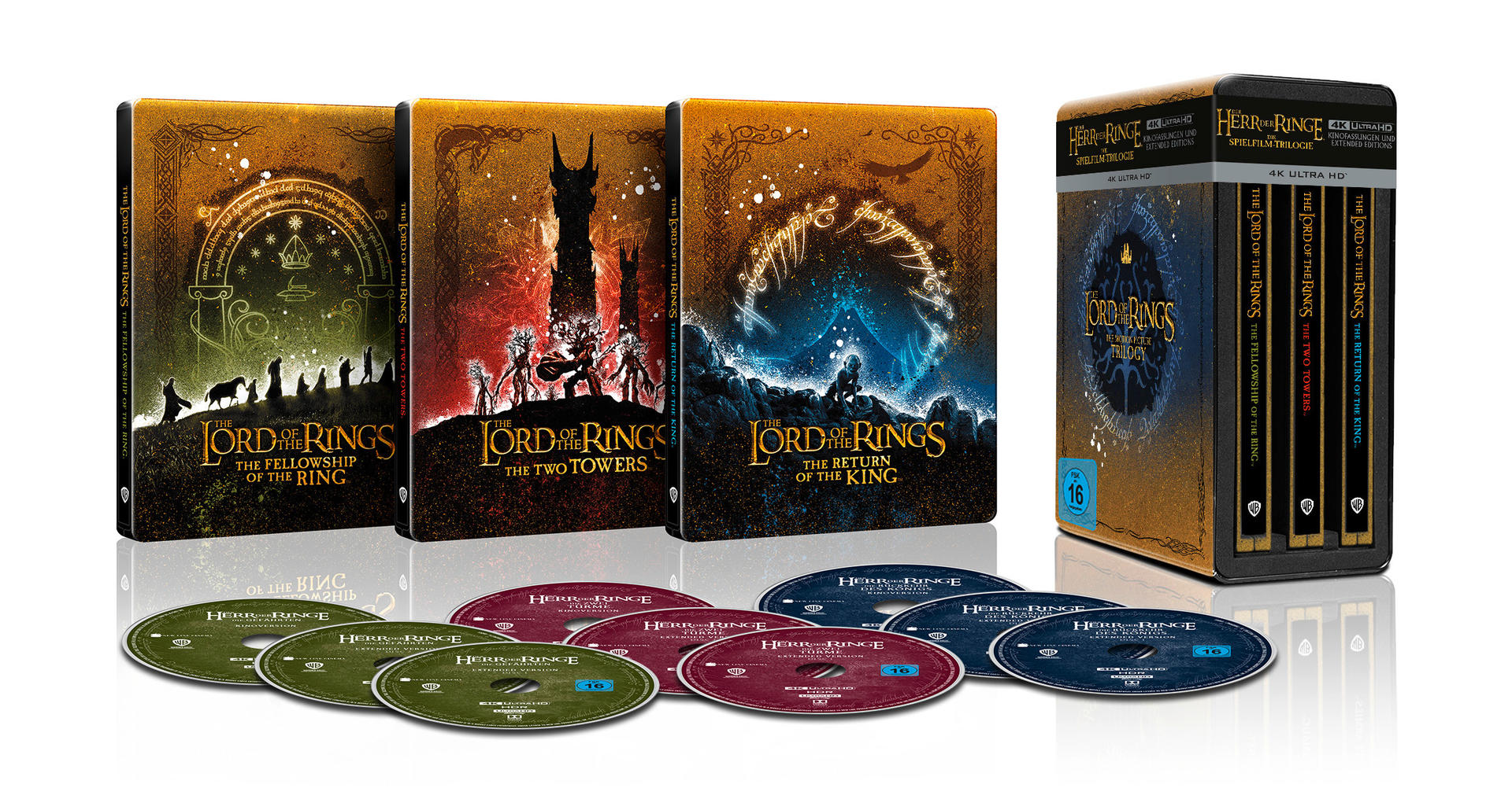 Herr der Ringe Trilogie Blu-ray Set mit Discs und Box-Art.