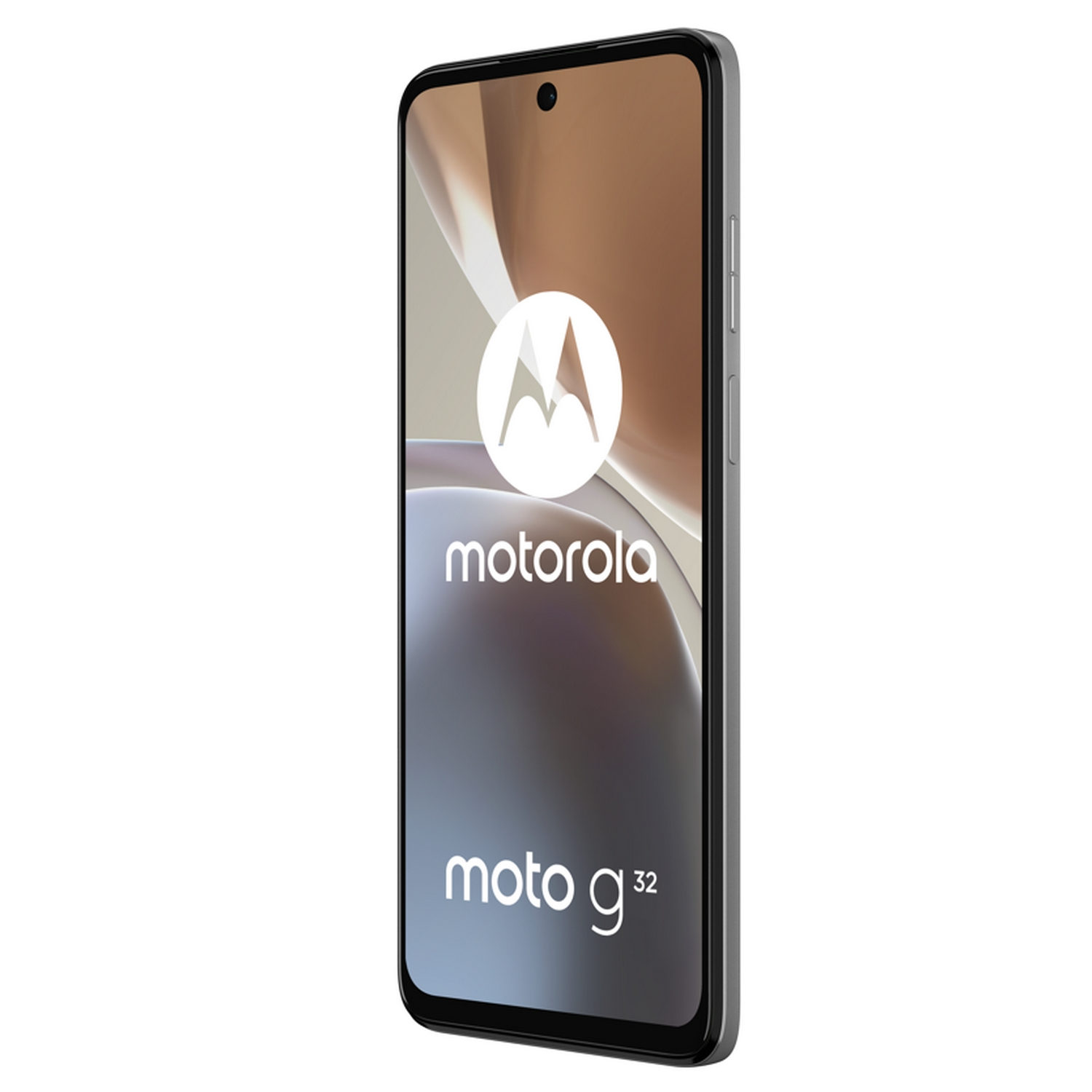 Smartphone Motorola Moto G32 negro y gris, mostrando el logo.