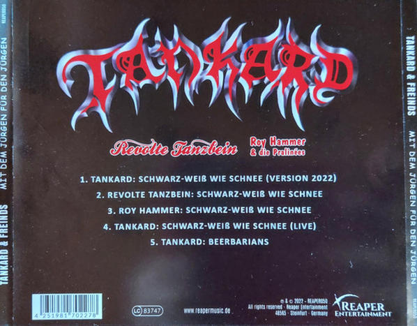 CD-Cover mit rotem Logo und einer Liste von Songtiteln auf dunklem Hintergrund.