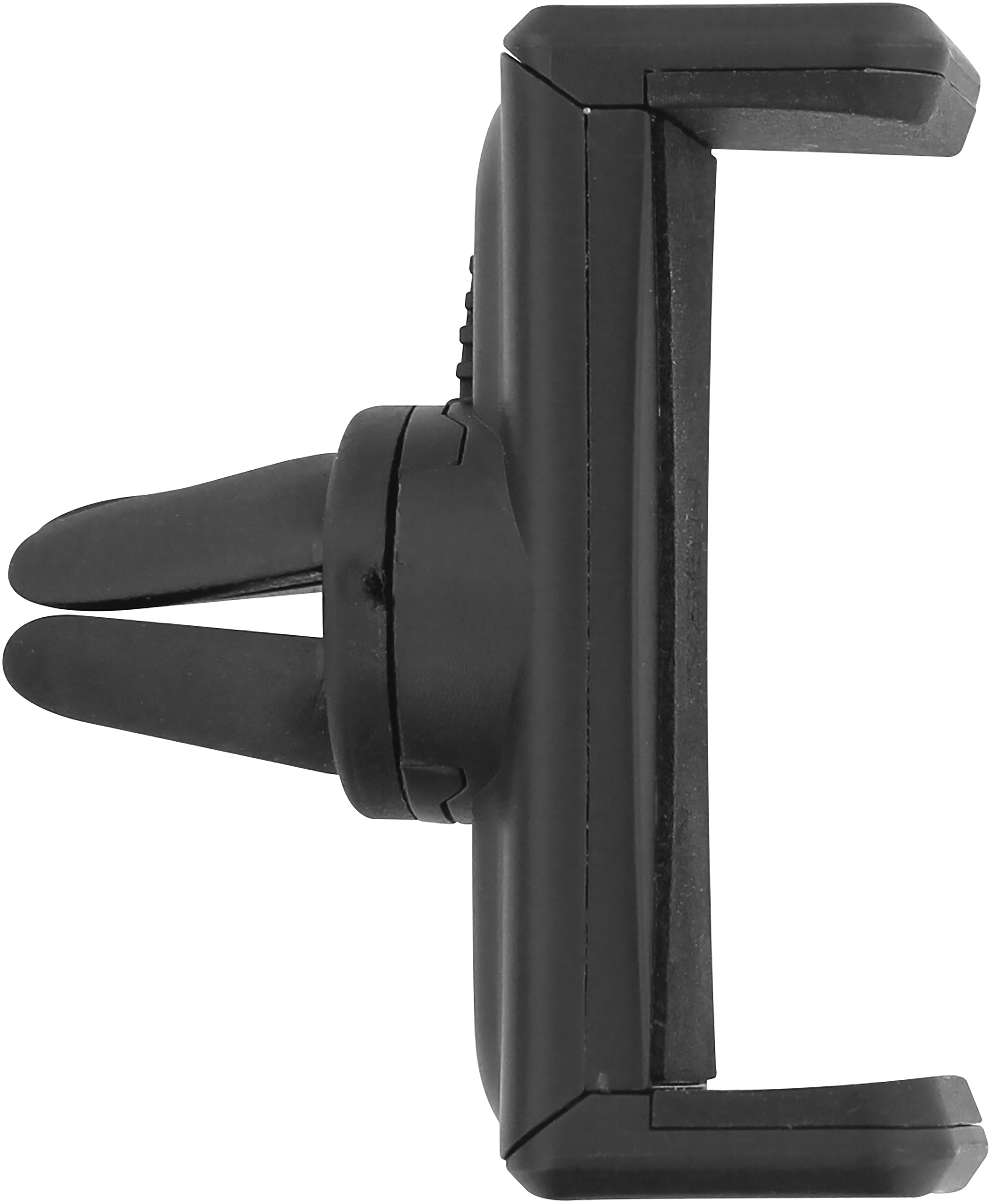 Support de téléphone noir pour aération de voiture, avec deux bras pour fixer.
