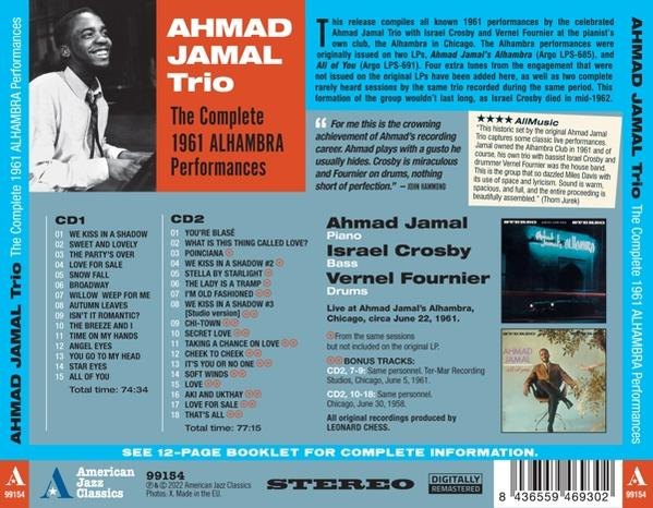CD-Cover des Ahmad Jamal Trio Albums, mit Text und Bild.