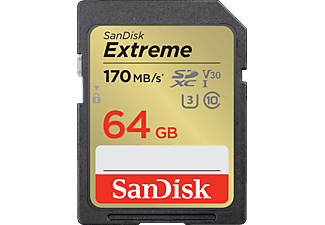SANDISK Extreme (UHS-I) - Carte mémoire SDXC  (64 GB, 170 MB/s, Noir)