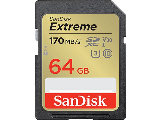 SANDISK Extreme (UHS-I) - Scheda di memoria SDXC  (64 GB, 170 MB/s, Nero)