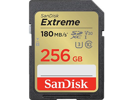 SANDISK Extreme (UHS-I) - SDXC-Speicherkarte  (256 GB, 180 MB/s, Schwarz)