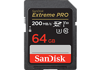 SANDISK Extreme PRO (UHS-I) - SDXC-Speicherkarte  (64 GB, 200 MB/s, Schwarz)