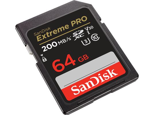 SANDISK Extreme PRO (UHS-I) - SDXC-Speicherkarte  (64 GB, 200 MB/s, Schwarz)