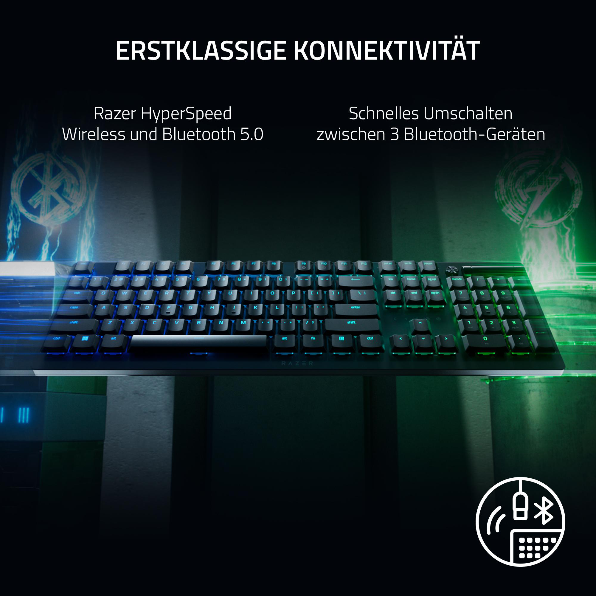 RAZER DeathStalker V2 Pro Snap Tap, Gaming Tastatur, Opto-Mechanical, Razer Linear Optical Switch (Rot), kabellos, Schwarz