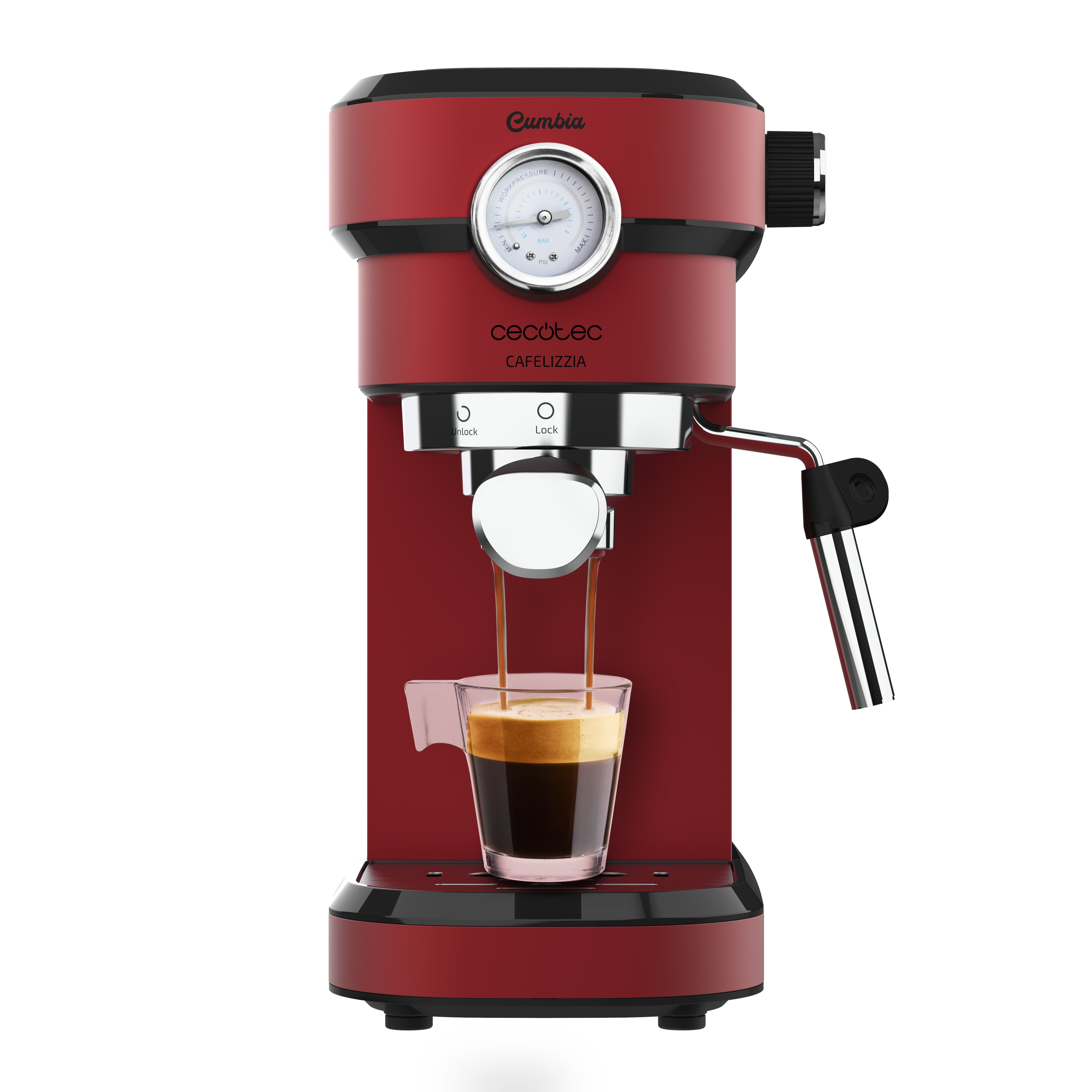 Cafetera express - Cecotec Cafelizzia 790 Shiny Pro, 20 bar, 1350 W, 2 tazas, Rojo