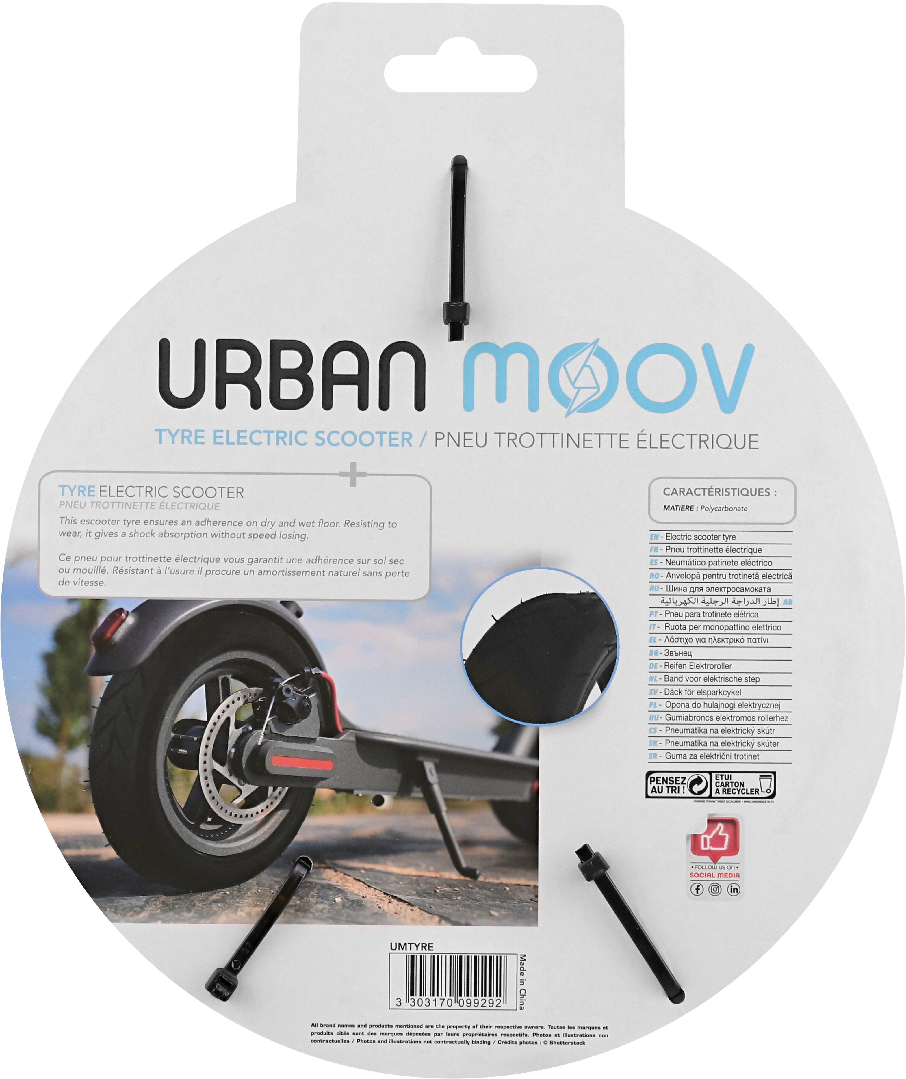 Confezione pneumatici scooter con pneumatico, immagine scooter.