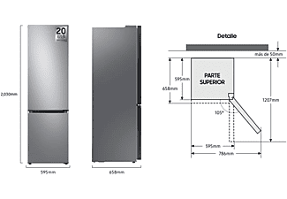 Frigorífico combi - Samsung RB38T605DS9/EF, 390 l, No Frost, 203 cm, All-Around Cooling, Inox