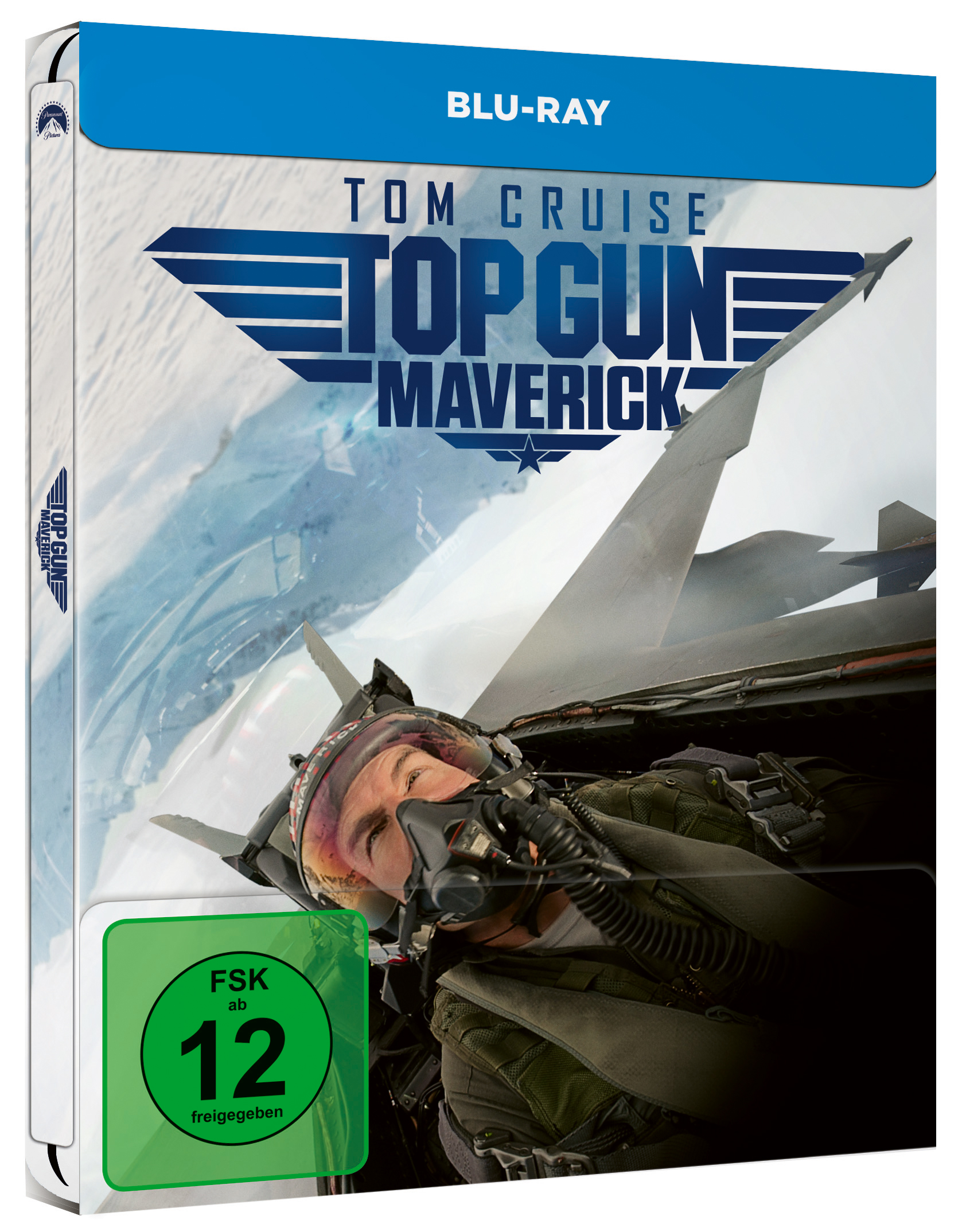 Filmcover: Top Gun: Maverick, Tom Cruise, Kampfflugzeug im Hintergrund.