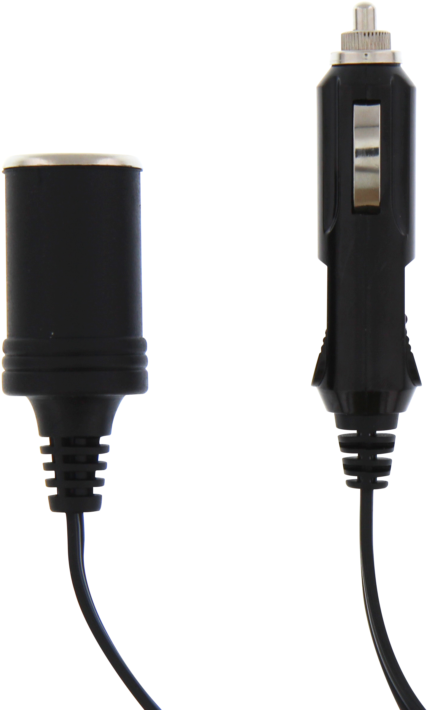 Chargeur de voiture noir avec prise USB à une extrémité et prise allume-cigare à l'autre.