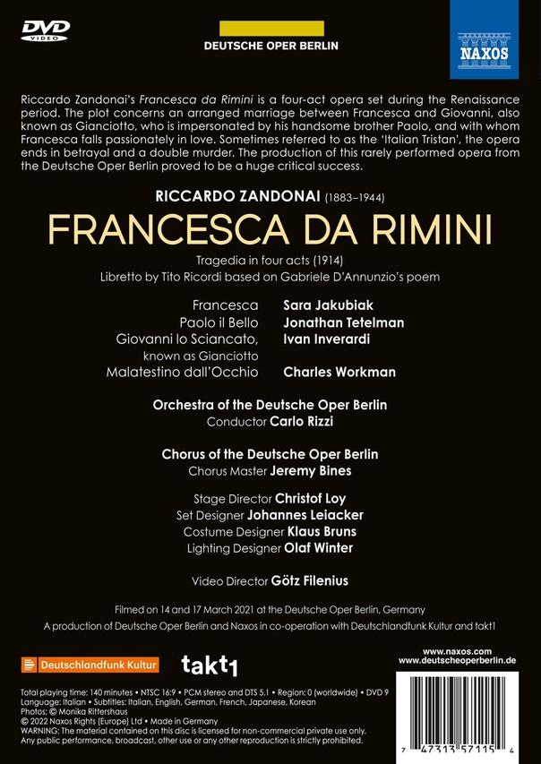 Various Artists, Orchestra Of The Deutsche Oper Berlin, Chorus Of The Deutsche Oper Berlin - Francesca da Rimini  - (DVD)
