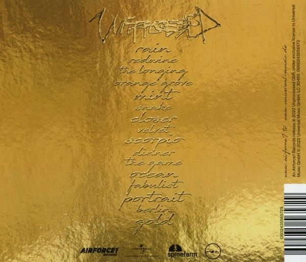 Goldenes CD-Cover mit Titelliste und Künstlernamen. Enthält Urheberrechts- und Labeldetails.