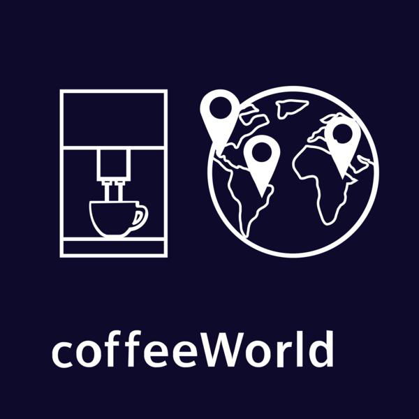 Eine Kaffeemaschine und eine Weltkarte mit Pins.