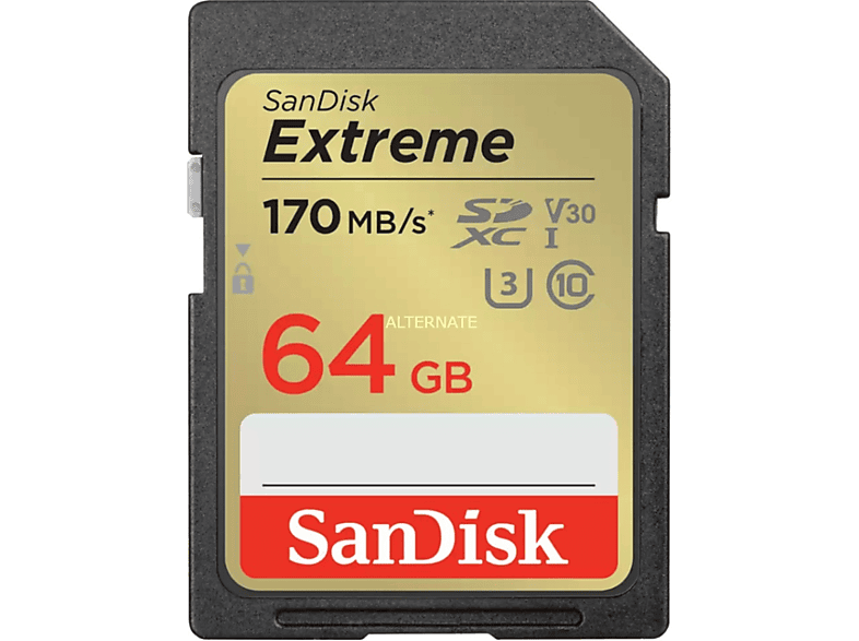 SANDISK 64GB Extreme SDXC Karte + RescuePro Deluxe bis zu 170 MB/s UHS-I Class 10 U3 V30; Speicherkarte