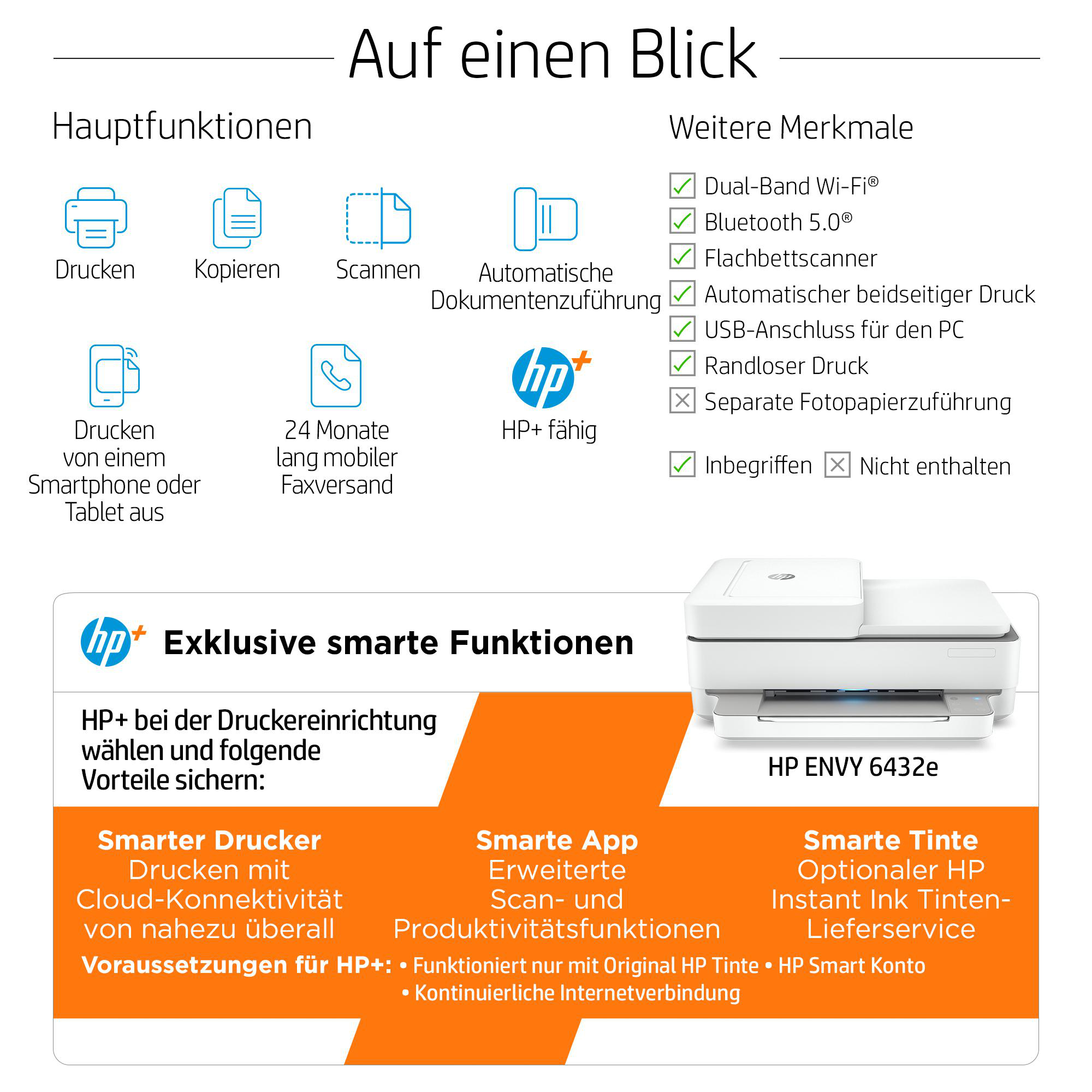 Multifunktionsdrucker Thermal AIO (Instant Ink) Inkjet WLAN 6432e HP ENVY