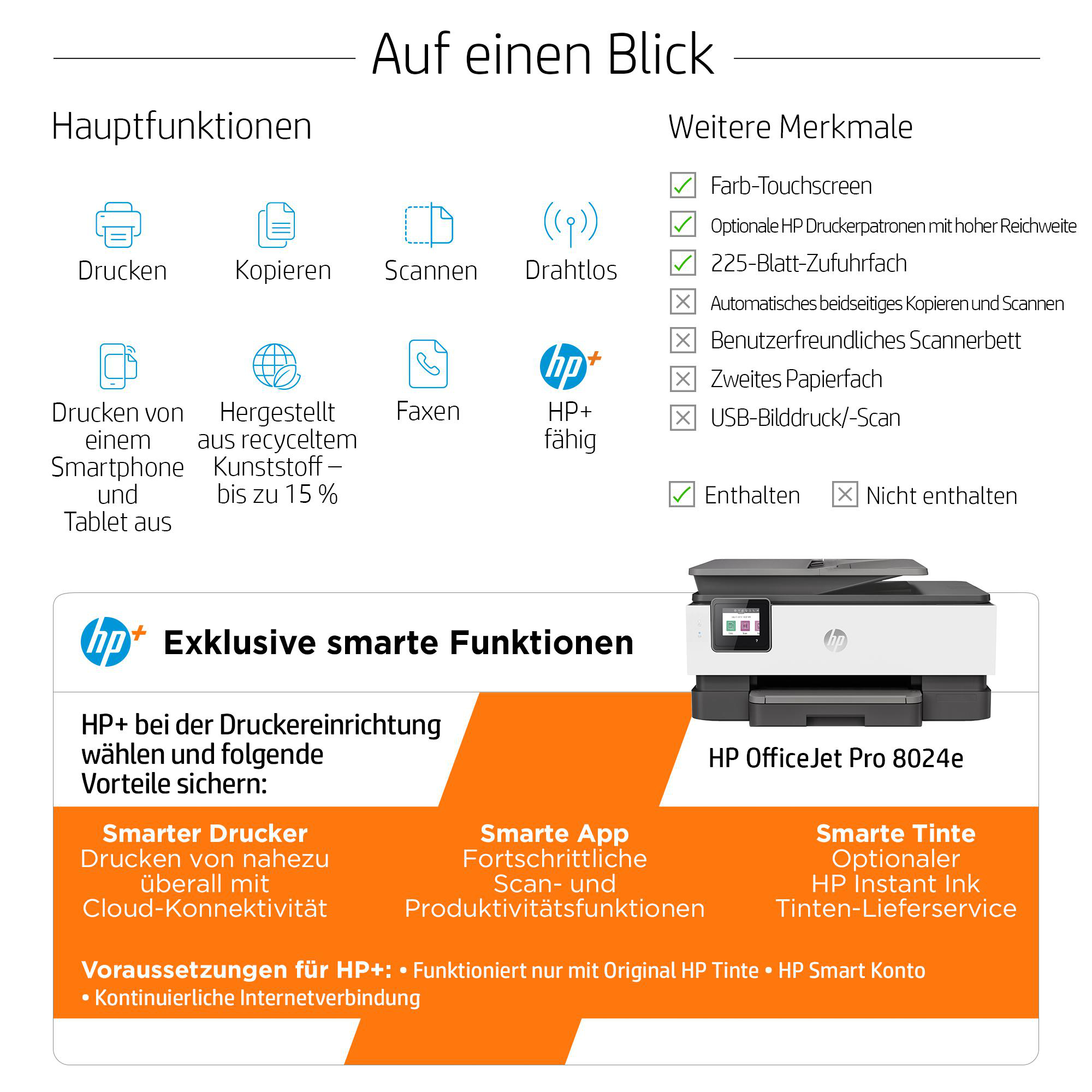 HP OfficeJet Pro 8024e (Instant Ink) Multifunktionsdrucker