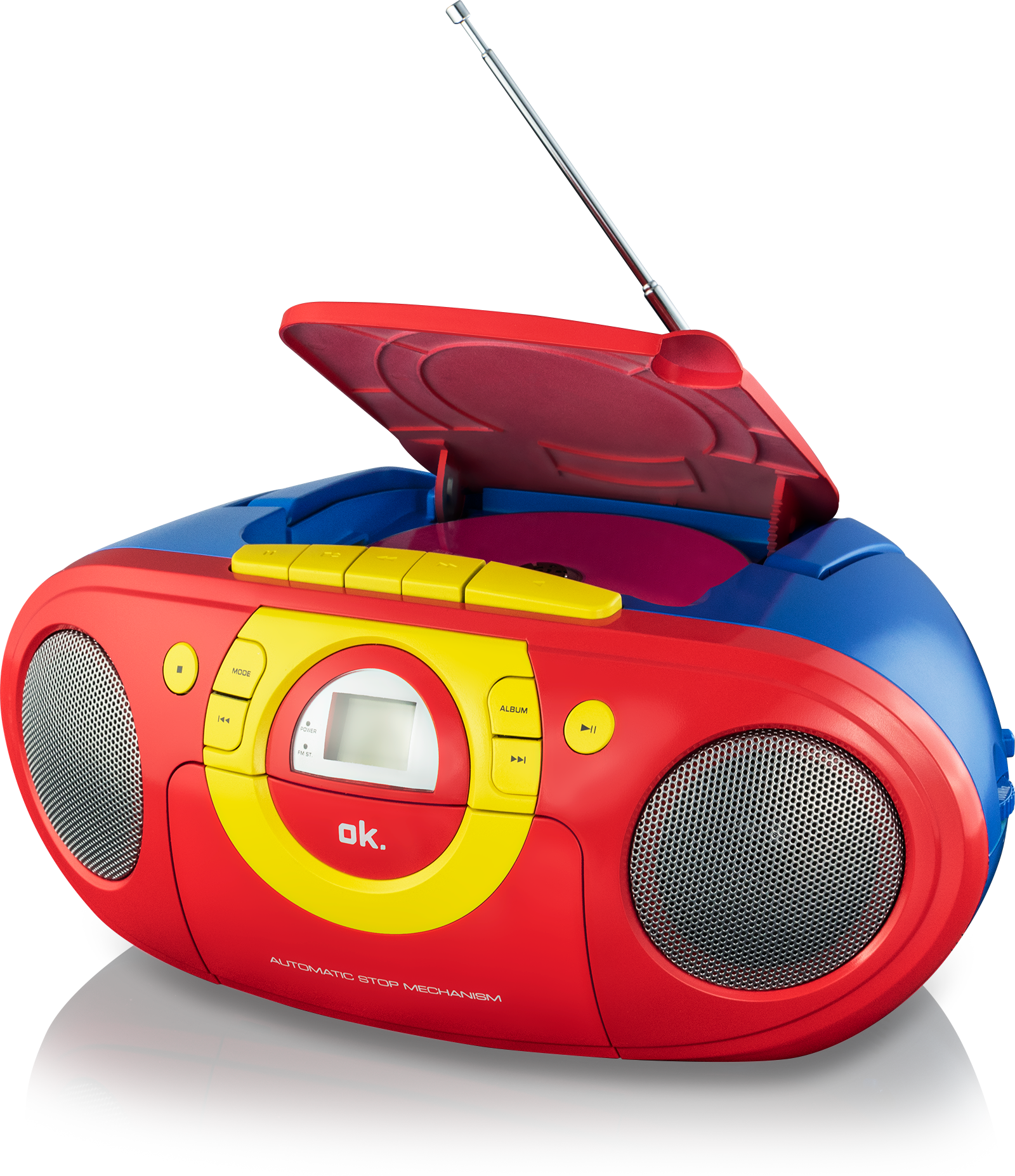 Radio CD - OK ORC-511, Para niños, Cassette, Grabadora, Radio FM/AM, CD, Rojo