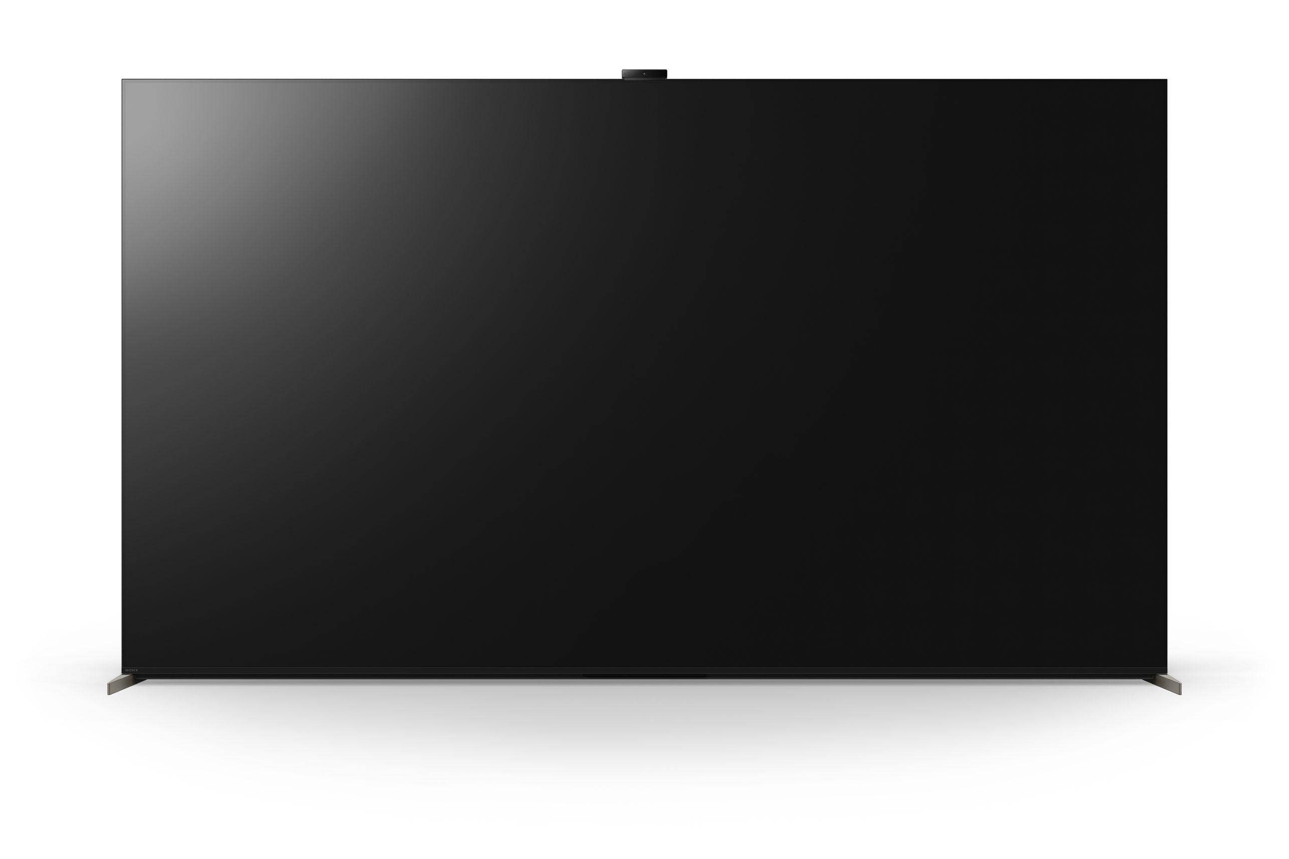 Schwarzer, rechteckiger Fernseher mit schwarzem Rahmen auf weißem Hintergrund.