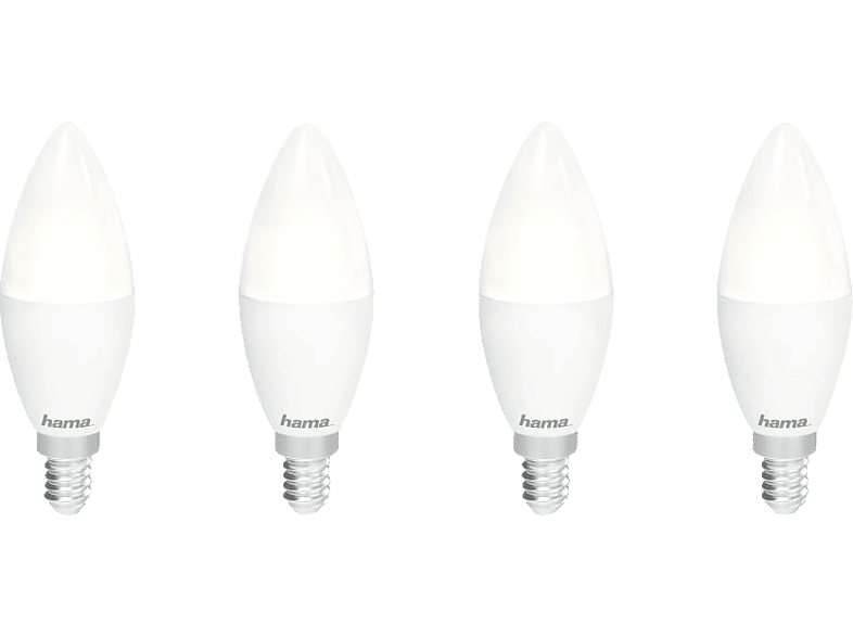 HAMA 4er Pack, E14, 5.5 W, WLAN-LED Lampe Warmweiß bis Tageslicht