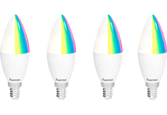 HAMA 4er Pack, E14, 5.5W, RGBW WLAN-LED Lampe Multi-Colour (16 Millionen Farben)