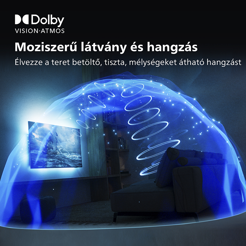 Egy TV kék hanghullámokkal, melyek belőle áradnak. Magyar szöveg: filmes hangzás.