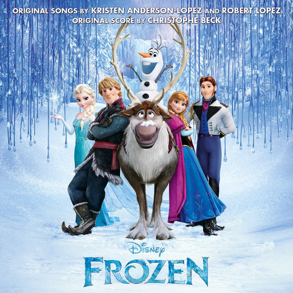 A Jégvarázs film borítója. Elsa, Anna, Olaf, Kristoff és Sven a hóban állnak.