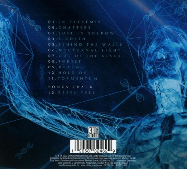 CD-Cover mit blauem Hintergrund, Text und einer Grafik einer Person und DNA-Strängen.
