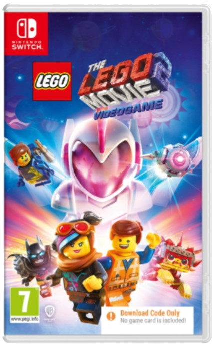 Karakterler ve logo ile The Lego Movie 2 video oyunu kutu sanatı.
